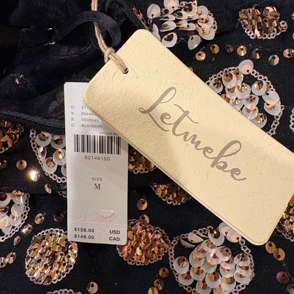 Anthropologie Let Me Be Embellished Tank top sequence M black gold new NWT - Picture 6 of 8